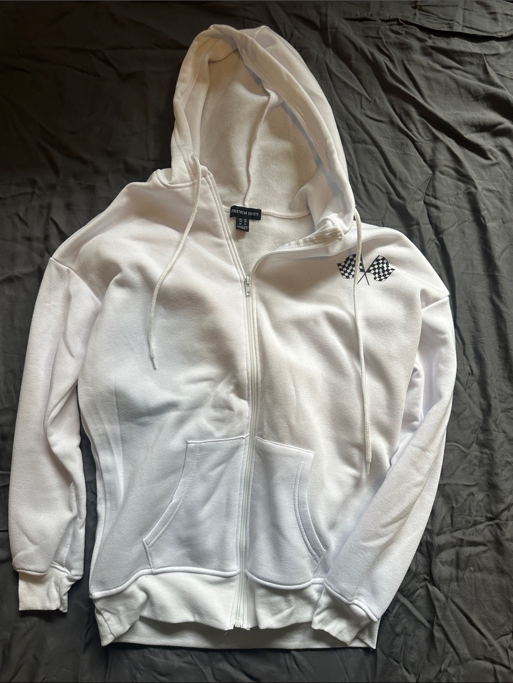 Streetwear Society White Zip-Up Hoodie with Black Label
